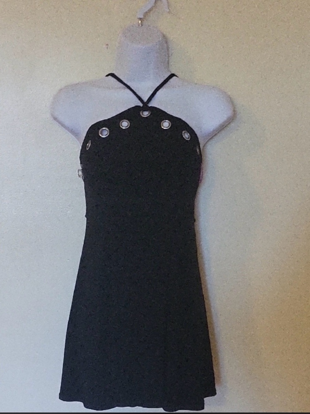 Small Black Strappy dress with Silver Grommet/eyelets Details